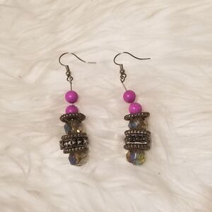 Unique handmade dangling earrings with a splash of purple